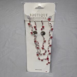 Boutique Collection Red Crystal Floral Necklace & Earring Set